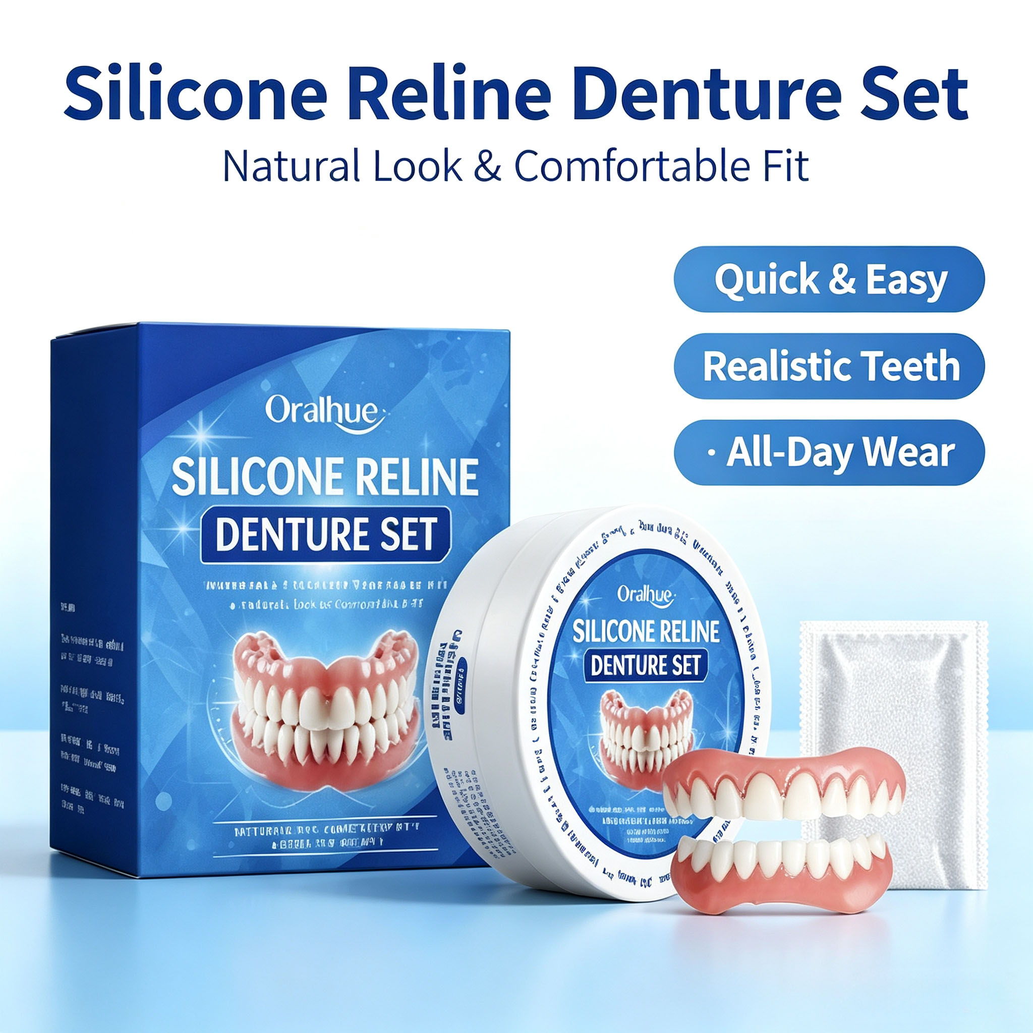 Teeth Whitening With Braces - Silikon-Zahnprothesen für Zahnlosigkeit, Komplettset für Ober-