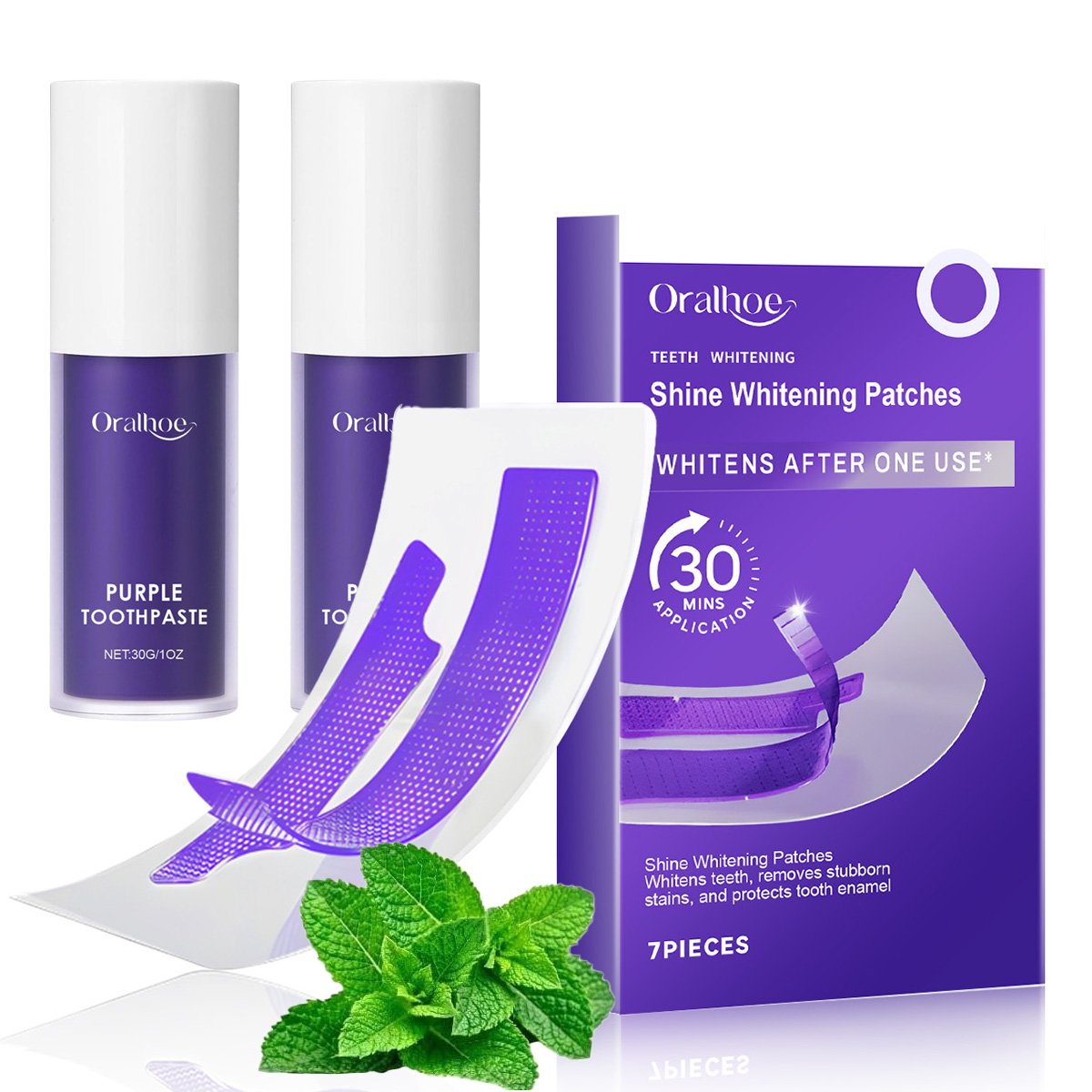 Teeth Whitening In Office - Lila Zahnaufhellungs-Kombi-Set – Fleckenentfernungsstreifen & Farbkorrektur-Serum