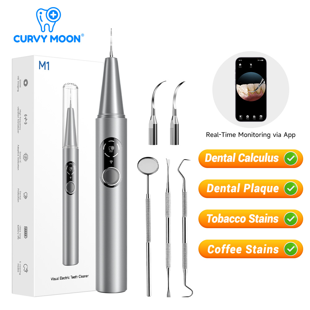 Whitening Teeth Dentist - CURVY MOON Sichtbarer elektrischer Ultraschall-Zahnreiniger mit