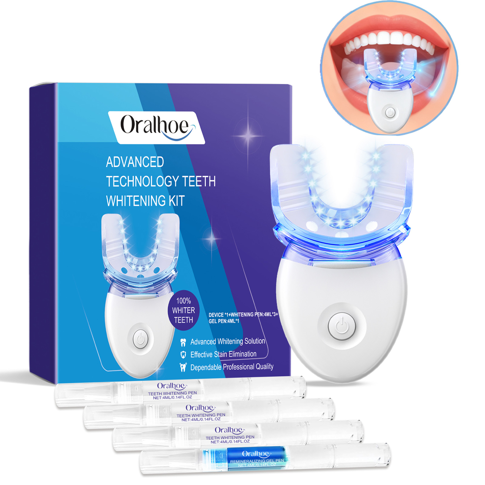 Teeth Whitening With Peroxide - Professionelles LED-Lichtset zur Zahnaufhellung mit 4-fachem